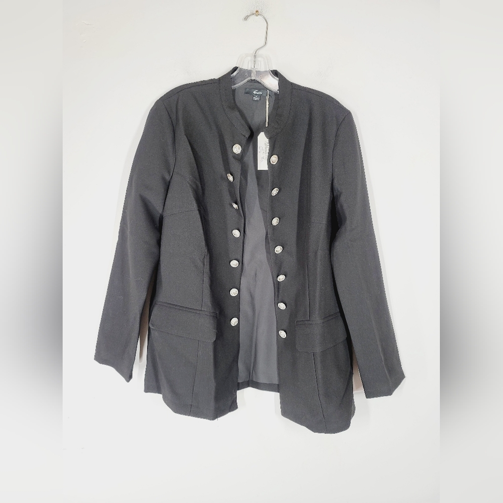 NWT Shall We Black Blazer With Silver Buttons, Size Medium
